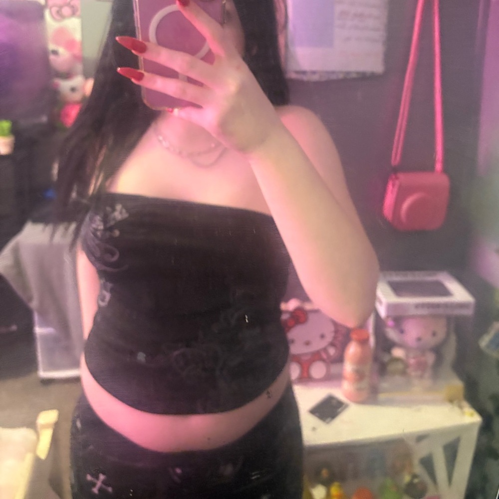 Tube Top Black With Grey Print